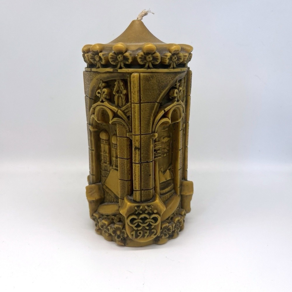 Vintage 1972 Germany Olympic Munich Relief Sculptural Hand Carved Candle